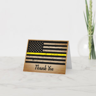 Dispatcher Rustic Thin Yellow Line American Flag Letterpress Thank You Card