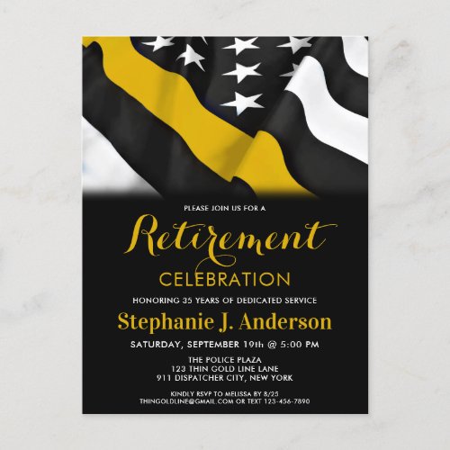 Dispatcher Thin Gold Line American Flag Retirement Invitation Postcard