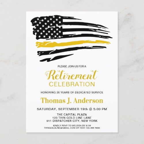 Dispatcher Thin Gold Line Personalized Retirement  Invitation Postcard