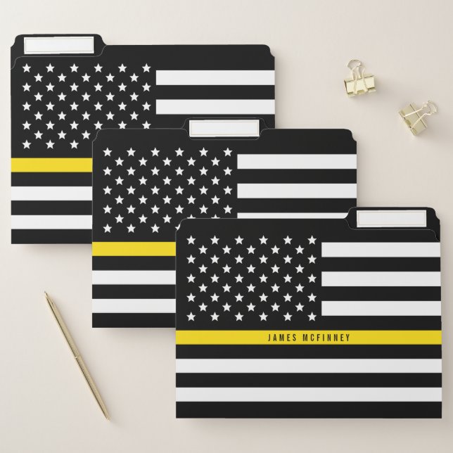 Dispatcher Thin Yellow Line American Flag Add Name File Folder (Set)