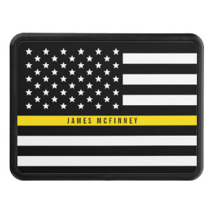 Dispatcher Thin Yellow Line American Flag Add Name Hitch Cover