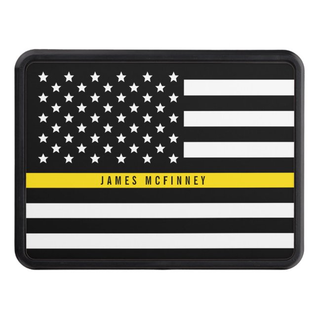 Dispatcher Thin Yellow Line American Flag Add Name Hitch Cover (Front)