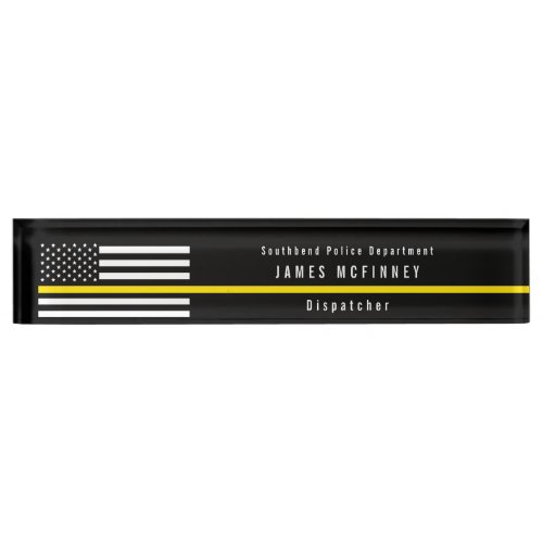 Dispatcher Thin Yellow Line American Flag Monogram Desk Name Plate