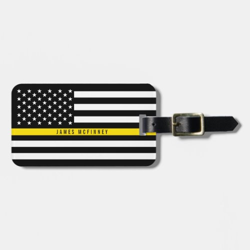 Dispatcher Thin Yellow Line American Flag Monogram Luggage Tag