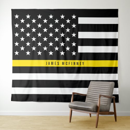 Dispatcher Thin Yellow Line American Flag Monogram Tapestry