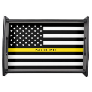 Dispatcher Thin Yellow Line American Flag Name Serving Tray