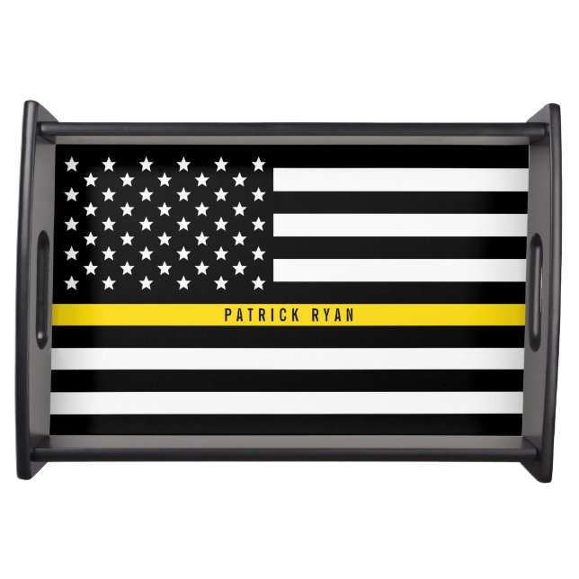 Dispatcher Thin Yellow Line American Flag Name Serving Tray (Front)