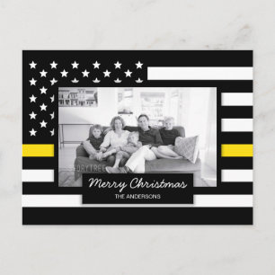 Dispatcher Thin Yellow Line American Flag Photo Holiday Postcard
