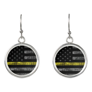 Dispatcher Thin Yellow Line Flag Earrings
