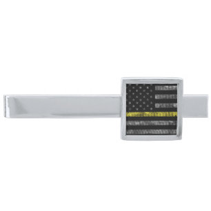 Dispatcher Thin Yellow Line Flag Silver Finish Tie Bar