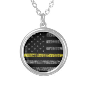 Dispatcher Thin Yellow Line Flag Silver Plated Necklace