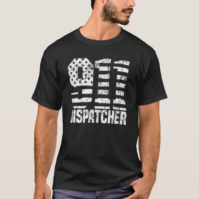 Dispatcher Us Flag - Thin Gold Line Police 911 Dis T-Shirt (Front)