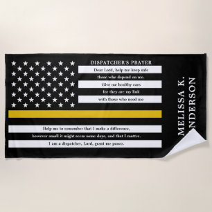 Dispatcher's Prayer Personalized Thin Gold Line Beach Towel