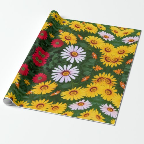 Display assorted colorful blooming flowers wrapping paper
