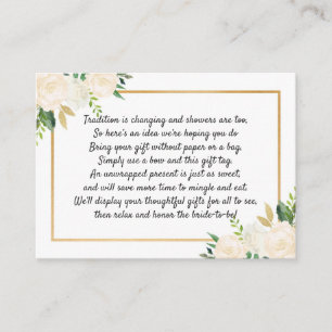 Display bridal shower, white gold floral greenery enclosure card
