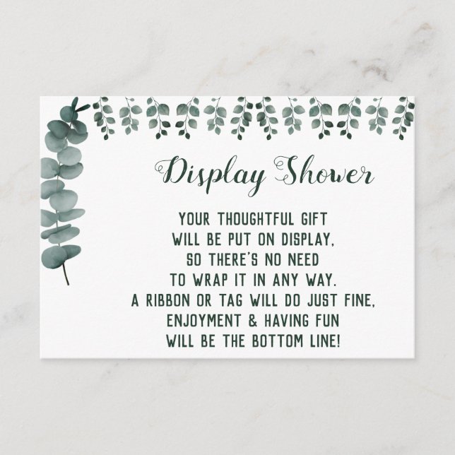 Display Bridal Wedding Shower Greenery Eucalyptus  Enclosure Card (Front)