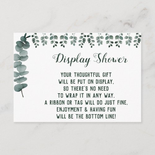 Display Bridal Wedding Shower Greenery Eucalyptus  Enclosure Card