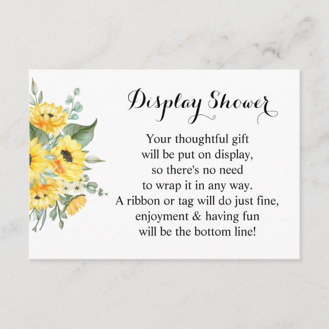 Display Bridal Wedding Shower Sunflowers Greenery Enclosure Card (Front)