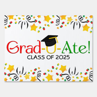 Display Grad-U-Ate! Celebratory Red Green Yellow Sign