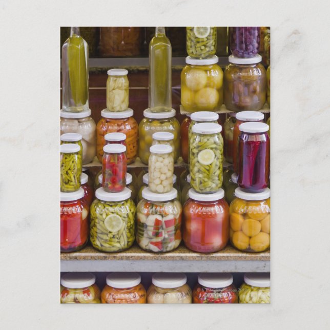 Display of pickled fruits and vegetables. postcard (Front)