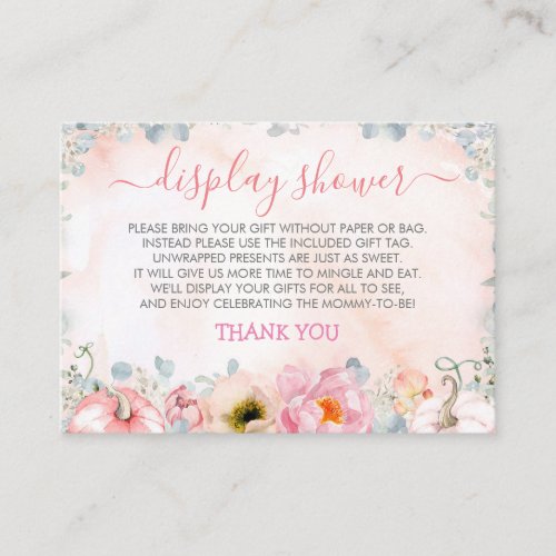 Display Shower Blush Pink Floral Pumpkins Enclosure Card