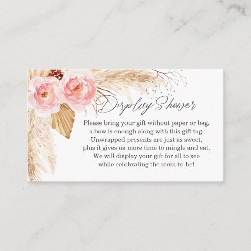 Display Shower Boho pink Floral pampass baby girl Enclosure Card