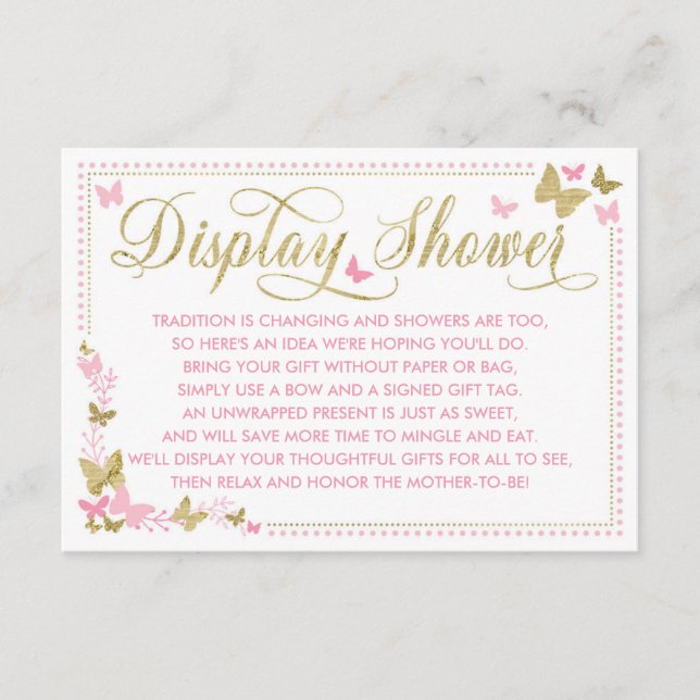 Display Shower Card, Butterfly Baby Shower Enclosure Card (Front)