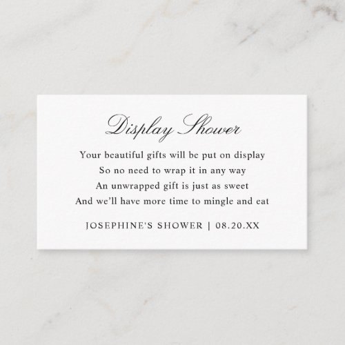 Display Shower Custom Colors Black and White Enclosure Card