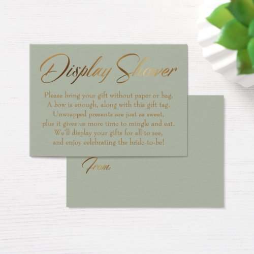 Display Shower Elegant Gold  Green Gift Tag Card