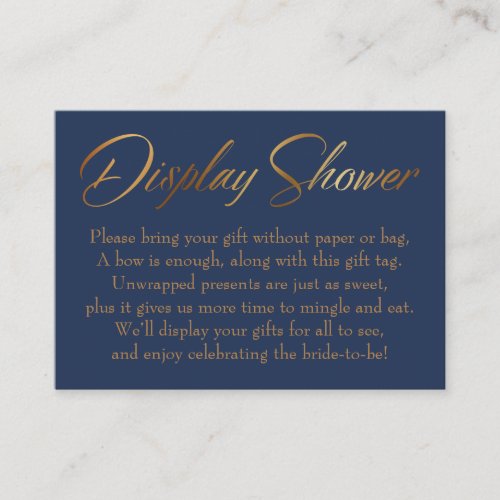 Display Shower Elegant Gold Script on Navy Card