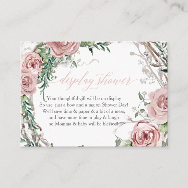 Display Shower Enclosure Boho Blush Rose Wreath Business Card (Front)