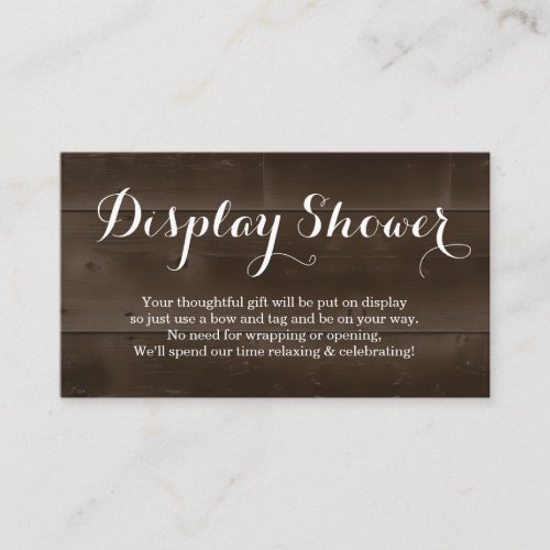 Display Shower Enclosure Card Insert | Rustic - A rustic wood background complemented by beautiful calligraphy.