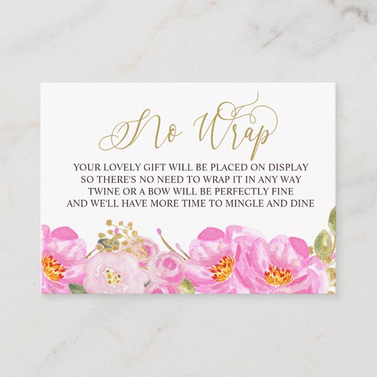 Display Shower Gold Calligraphy Pink Floral Enclosure Card | Zazzle