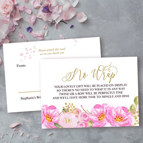 Display Shower Gold Calligraphy Pink Floral Enclosure Card