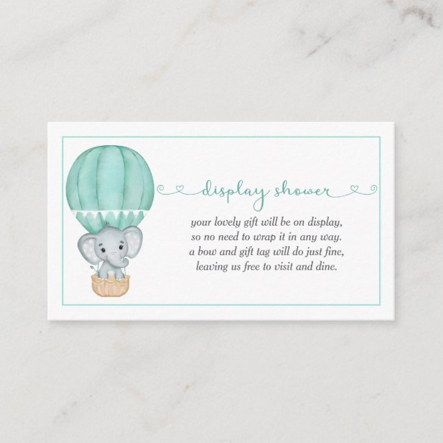 Display Shower Green Elephant Baby Shower Enclosure Card (Front)