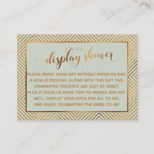 Display Shower Hearts Gold Script Gift Tag Sage Enclosure Card