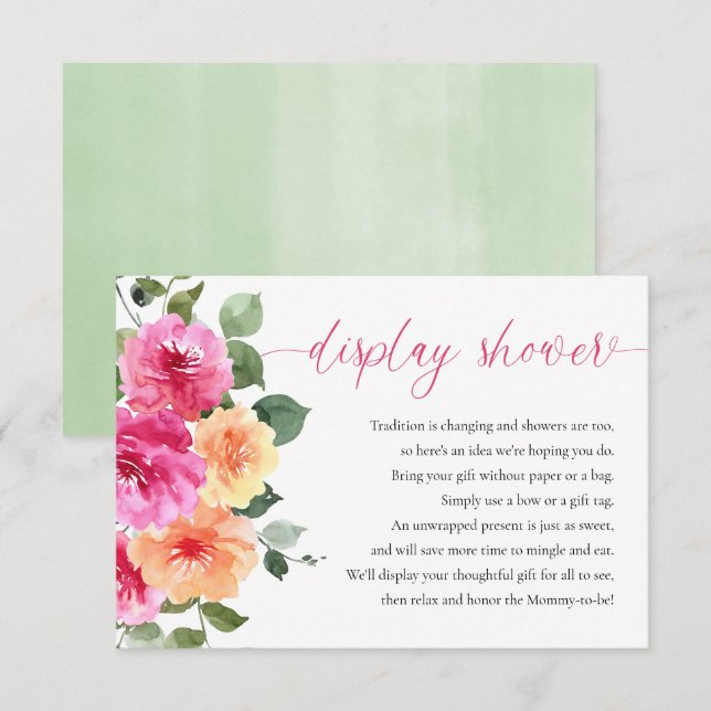 Display shower hot pink orange bright floral peony enclosure card (Front/Back)