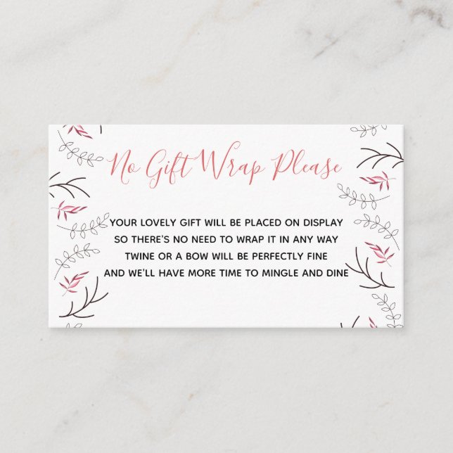 Display Shower No Gift Wrap Poem Woodland Deer Enclosure Card (Front)