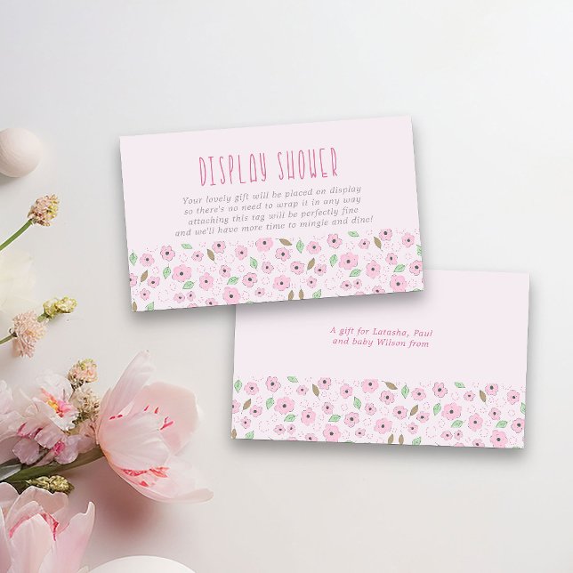 Display Shower No Wrap Poem Pink Ditsy Flower Enclosure Card (Display Shower Cards from my Little Bunny & Balloon Baby Shower collection)