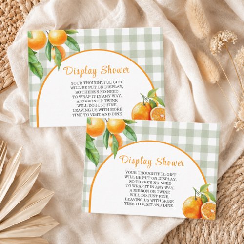 Display Shower Oranges Sage Green Gingham Enclosure Card