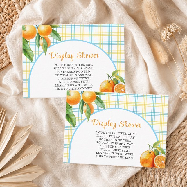 Display Shower Oranges White Blue Gingham Enclosure Card (Creator Uploaded)
