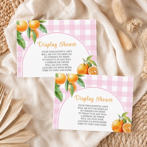 Display Shower Oranges White Pink Gingham Enclosure Card