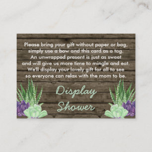 Display Shower Poem Gift Tag Rustic Succulents Enclosure Card