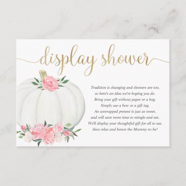Display shower Pumpkin pink gold girl baby shower Enclosure Card (Front)