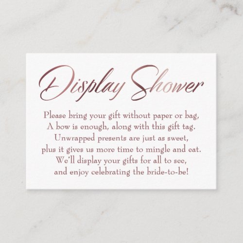 Display Shower Rose Gold Script Insert Tag Card