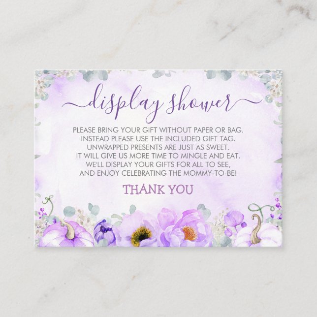 Display Shower Soft Purple Floral Pumpkins Enclosure Card (Front)