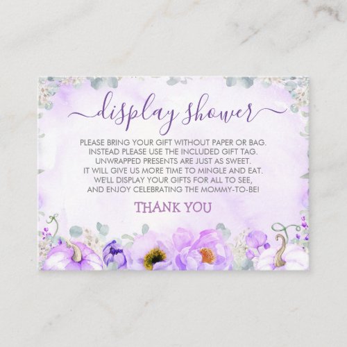 Display Shower Soft Purple Floral Pumpkins Enclosure Card