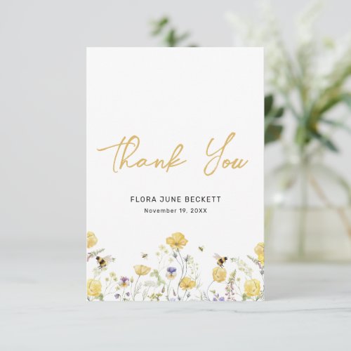 Display Shower Wildflower Floral Honey Bee  Thank You Card