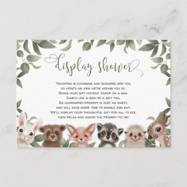 Display shower Woodland animals forest friends Enclosure Card (Front)