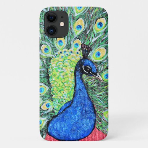 Displaying Peacock Painting iPhone 11 Case